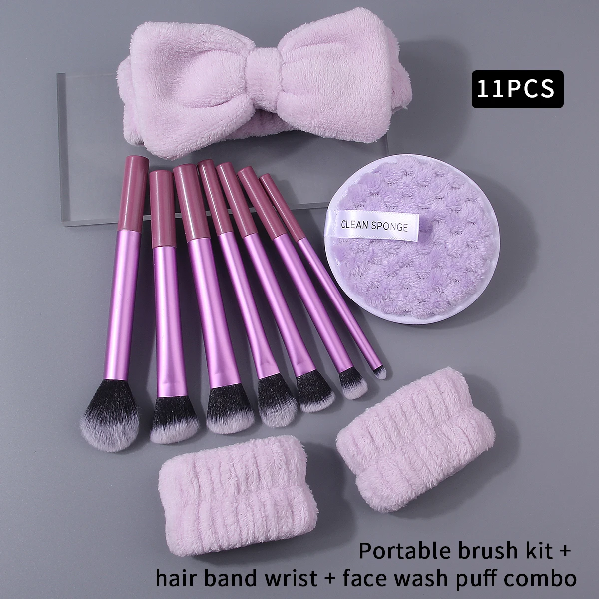 11本の多機能フェイシャルメイクブラシセット + ソフトヘアタイとリストストラップ + 厚みのあるクレンジングパウダーパフ