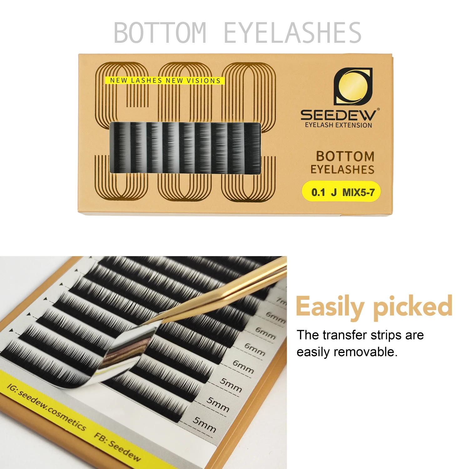 SEEDEW 0.10/0.15/0.20 J/B Curl Bottom Lashes Under Eyelash Extensions Makeup 5/6/7mm Lash Supplies Super Soft Natural