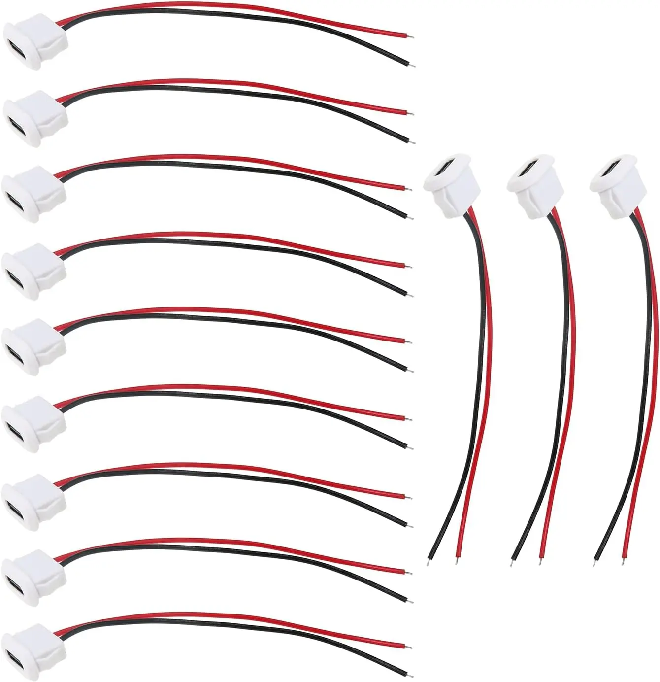 12PCS White Type-C Direct Voltage Female Chassis Waterproof 2P Solder Cable C Type Pigtail Cable Extension Power Cord