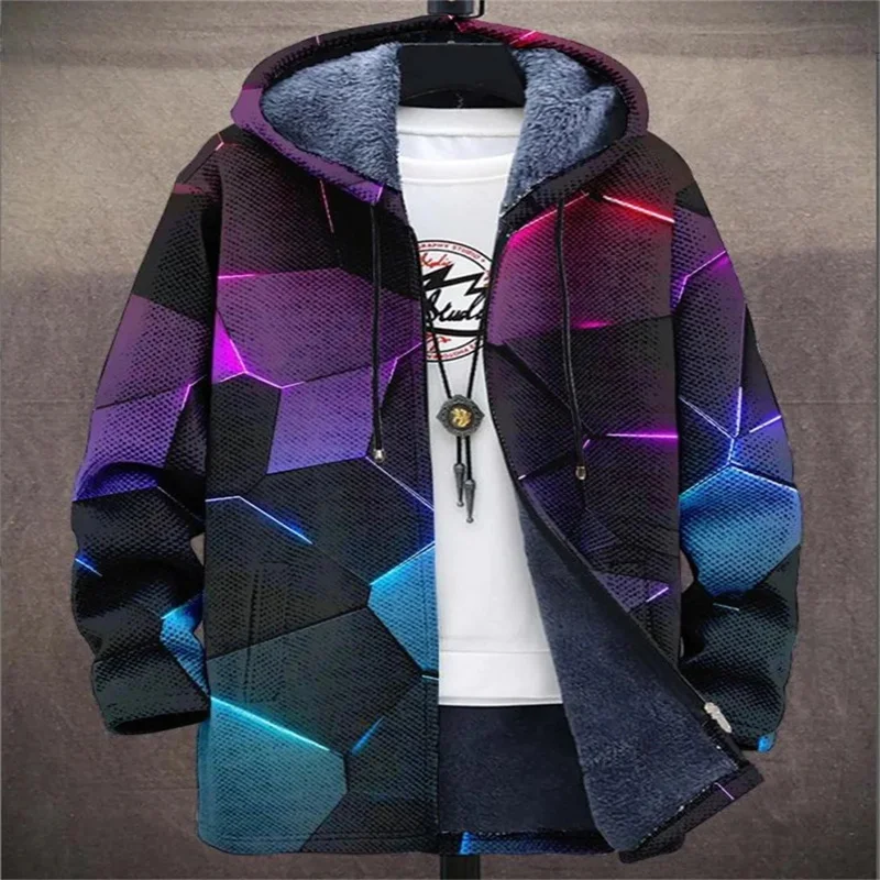 

Men's Jacket Zipper Shirt Autumn and Winter Warm Sports Ski Street Casual Jacket 2024 New Warm Fashion Retro Graffiti