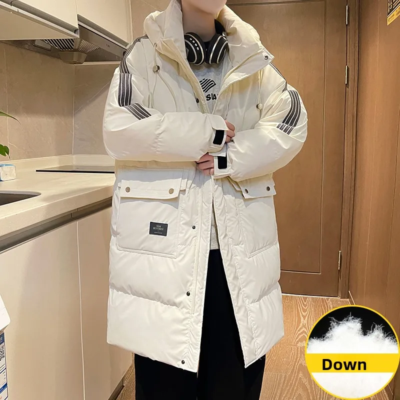 

Outdoor Mountaineering Mid-length Down Jacket Men Winter Trendy Brand Loose Warm Jacket Thickened Cotton-padded Jacket Teenagers