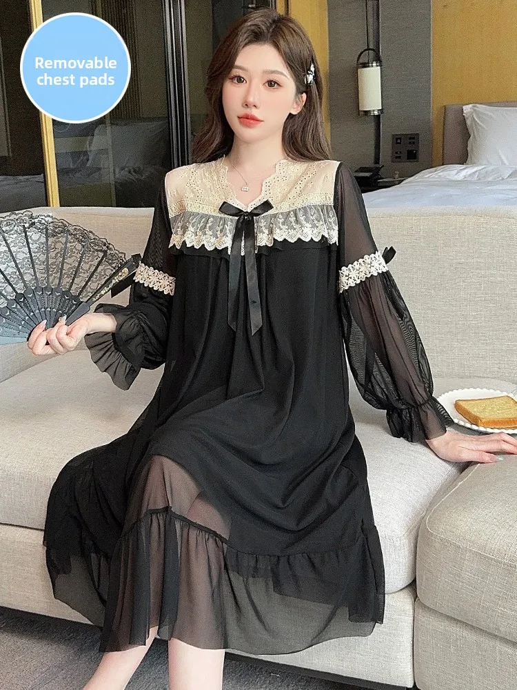 

Women's Long Sve Modal Sp Dr with Chest Pad Home Clothes Spring Autumn Winter Princ Sle Nightgown Sweet Home Le...