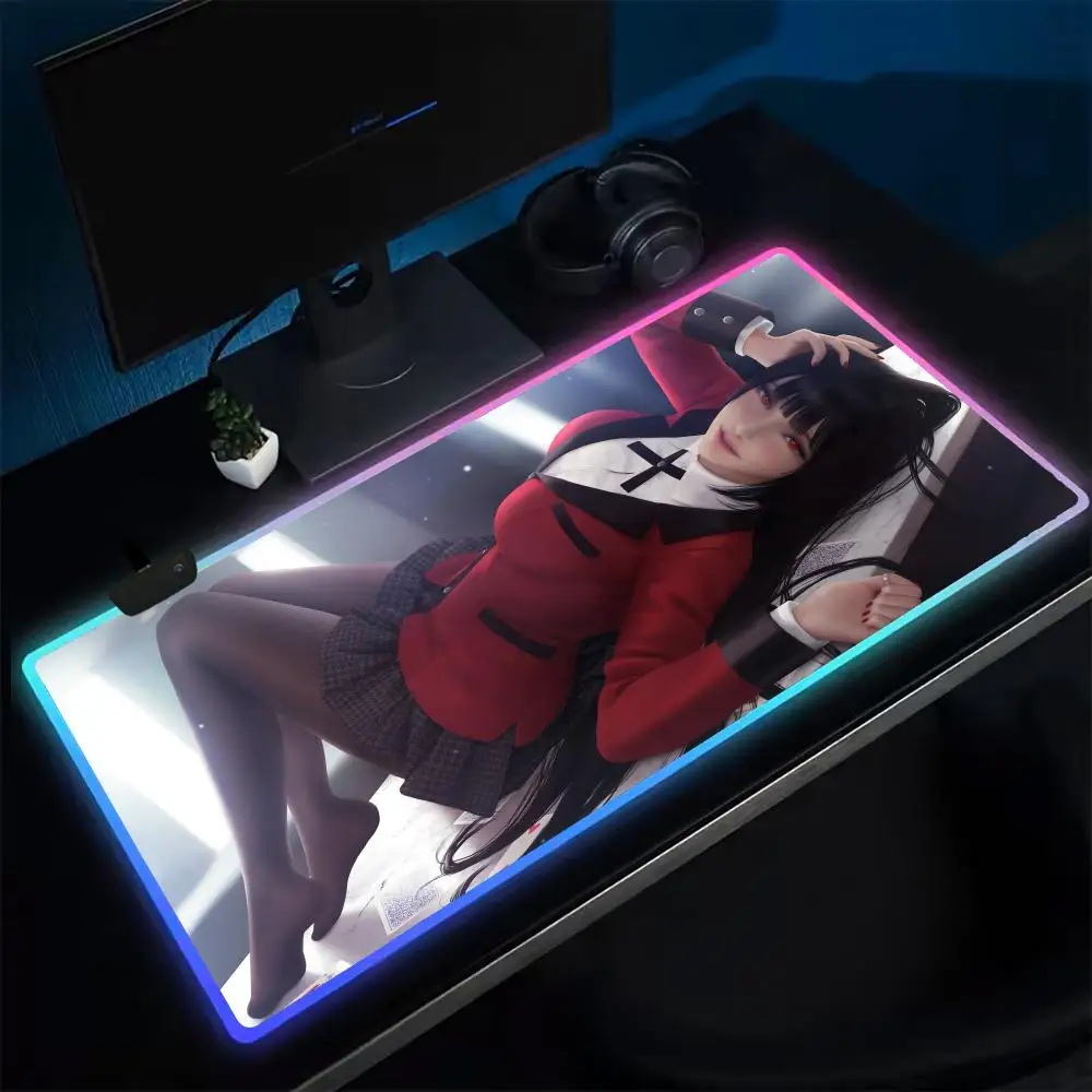 

Коврик для мыши kakegurui, игровой коврик для мыши в стиле аниме, светодиодные настольные коврики с подсветкой, резиновые настольные коврики XXL RGB