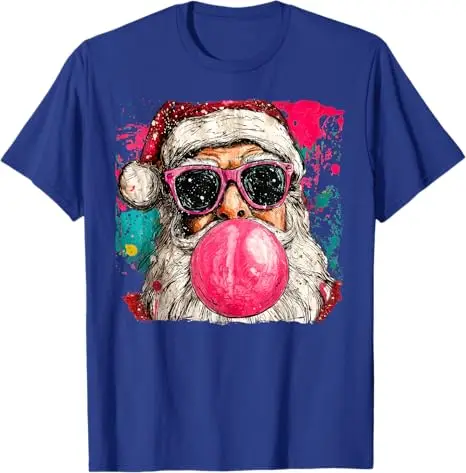 Vintage Preppy Watercolor Santa Bubble Gum Pink Sunglasses Christmas T-Shirt Xmas Retro Holiday Clothes Artwork Y2k Art Tee Tops