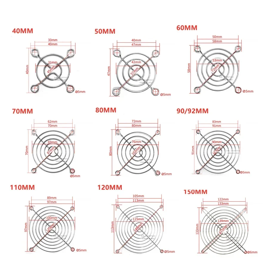 pa 30mm 40mm  70mm 80mm 120mm 135mm 140mm 150mm 180mm 200mm Metal Fan Guard Protective Net For Fan