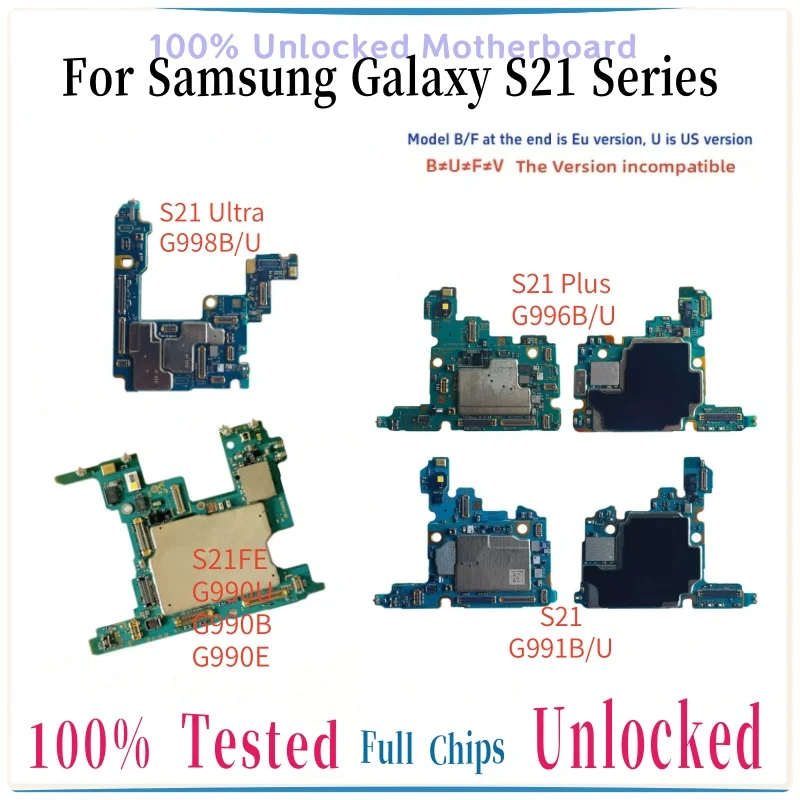 

Unlocked S21 FE G990B Motherboard for Samsung Galaxy S21 G991U G991B S21 Ultra G998U G998B S21 Plus 5G G996B G996U Logic Board