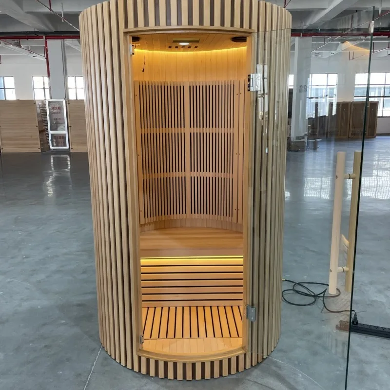 Standing barrel sauna indoor solid wood hemlock sequoia 1 person