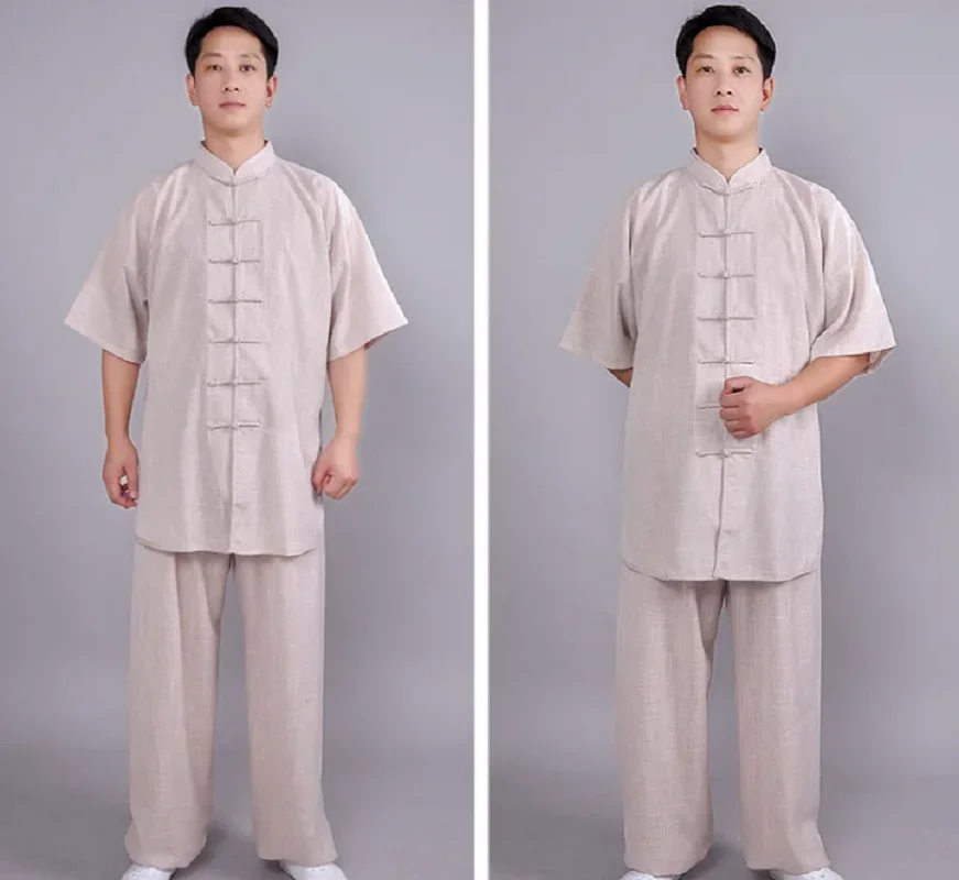 

New Men Women's Chinese Style Cotton Linen short sleeved Clothing Tai Chi martial arts exercise performance Suit Kung Fu Sets
