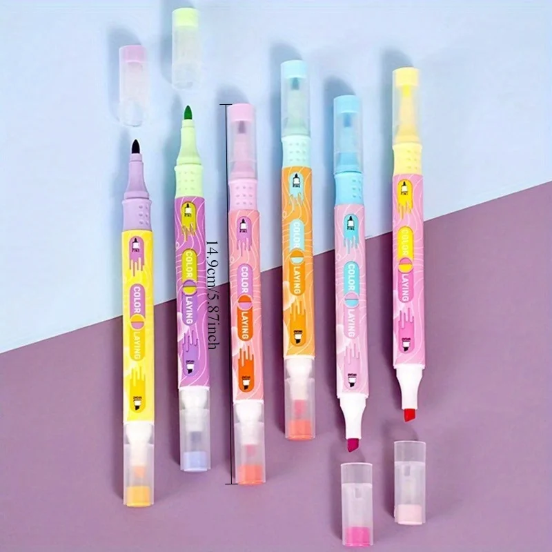 12Pcs 12-Color Bright Double-Ended Highlighter Set - Durable And Versatile Markers for Students And Offices
