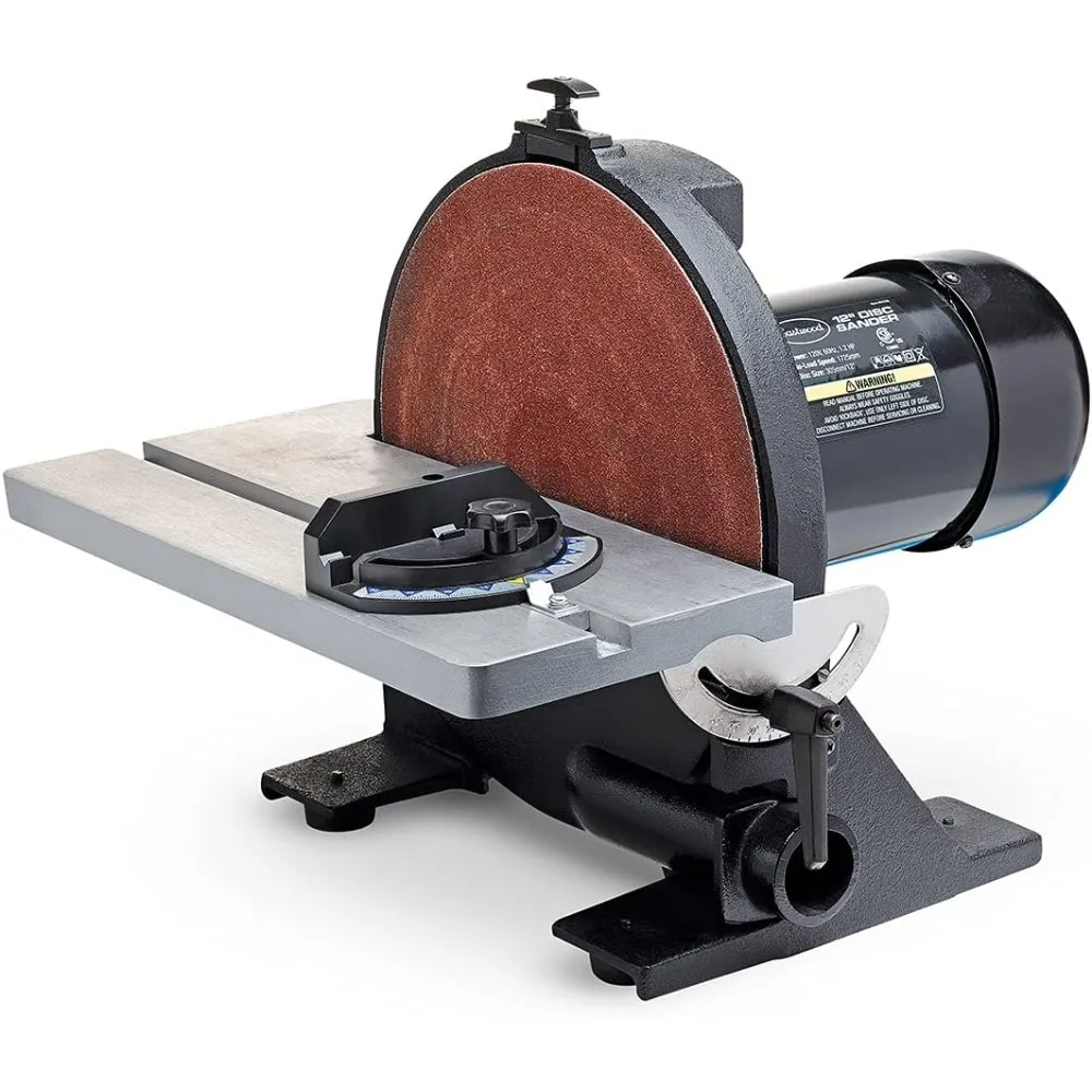 

Powerful 1.25HP 12" Disc Sander Tool Heavy Duty Cast Iron Base and Vacuum Port with a 45 Degree Adjustable Work Surface