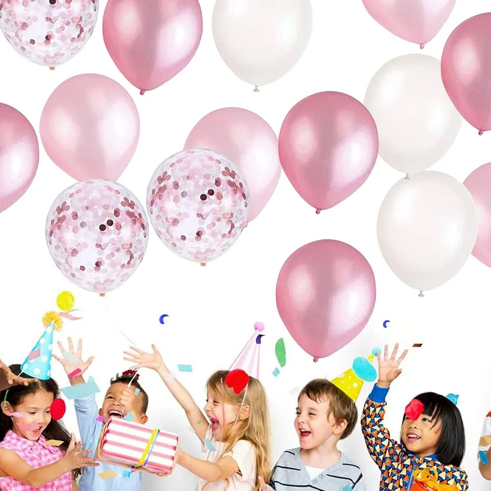 Pink and White Balloons, 60 Packs 30.48cm Light Pink and White Balloons with Confetti Balloons, Suitable for Birthday Party Decorations for Girls