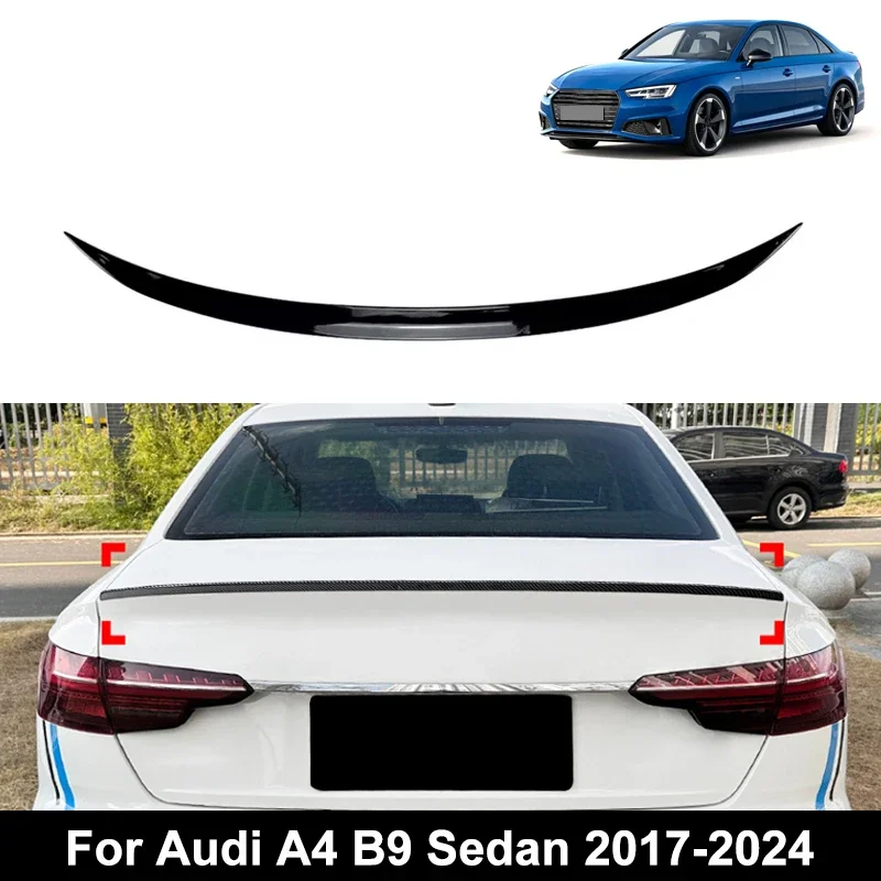 For Audi Accessories A4 B9 Sedan 2017-2024 Car Rear Trunk Spoiler Wing Boot Lip Glossy Black Soft Plastic Carbon Fiber Look