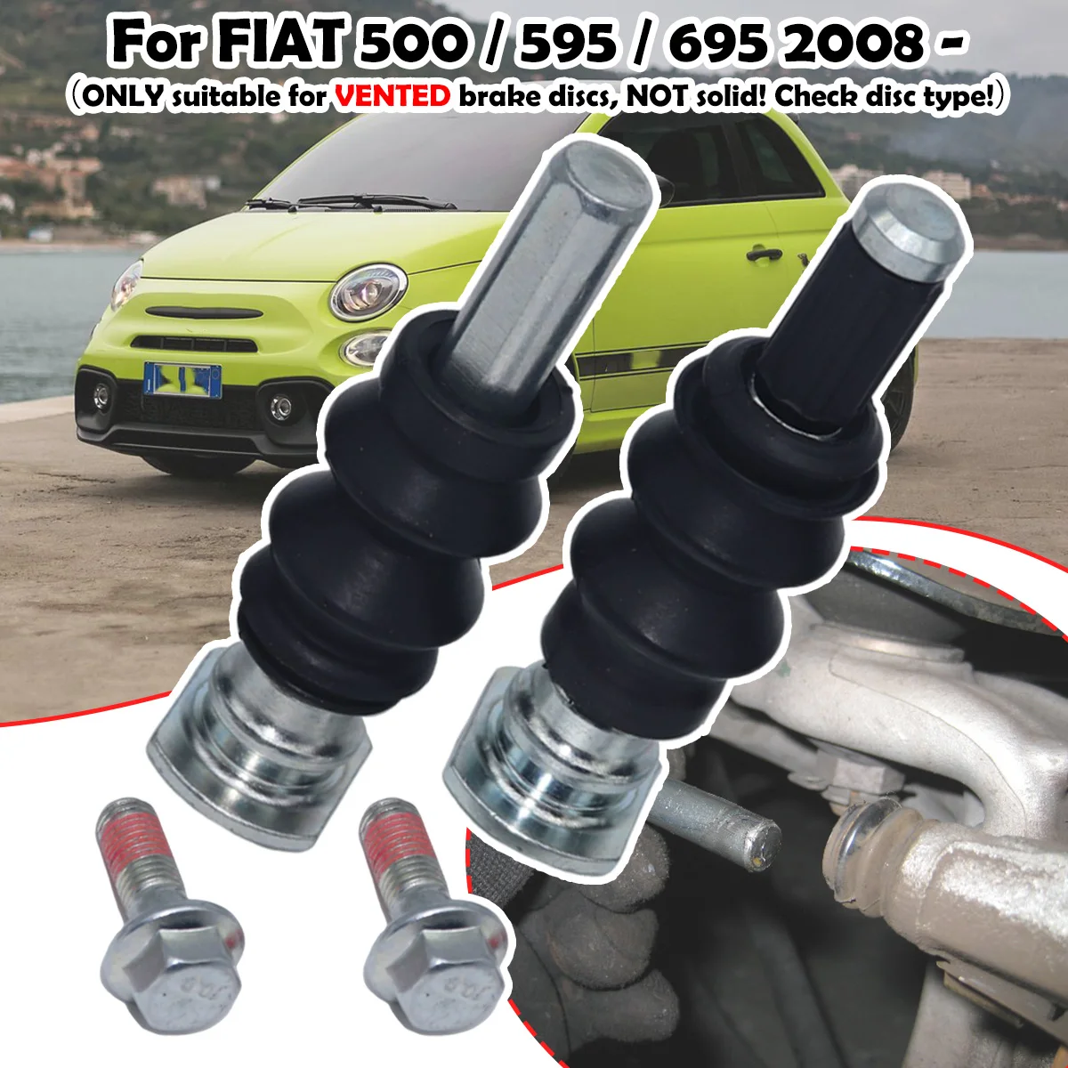 

For FIAT 500/595/695 2008 - Front Brake Caliper Slider Guide Pins Bolt Kit Left Right Disc Housing Bellows Sleeve Bushing Seal