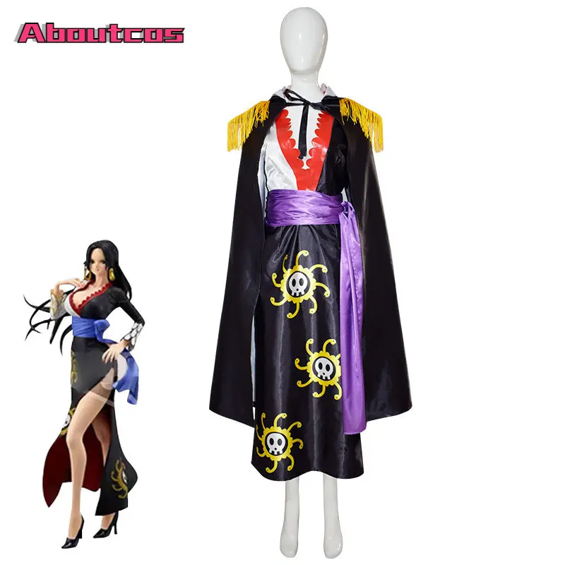 

Aboutcos ONE PIECE Boa Hancock Cosplay Costume Custom size Black tops and skirt Black Cloak Halloween