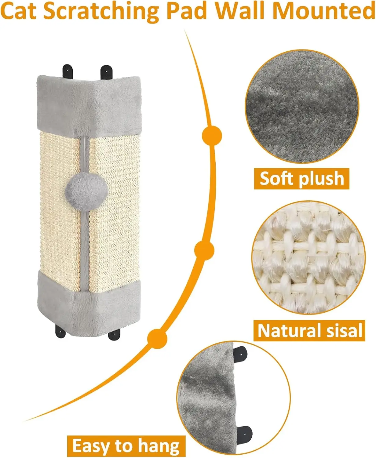 Tiragraffi per gatti da parete da 3 pezzi: antigraffio verticale in sisal per la protezione dei mobili, durevole e per uso interno