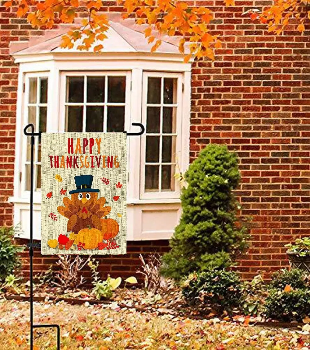 Welcome Garden Flag Happy Thanksgiving Flag 12×18 Double-Sided Yard Flags Pumpkins Turkey Decorations, Seasonal Outdoor Déco PPZ