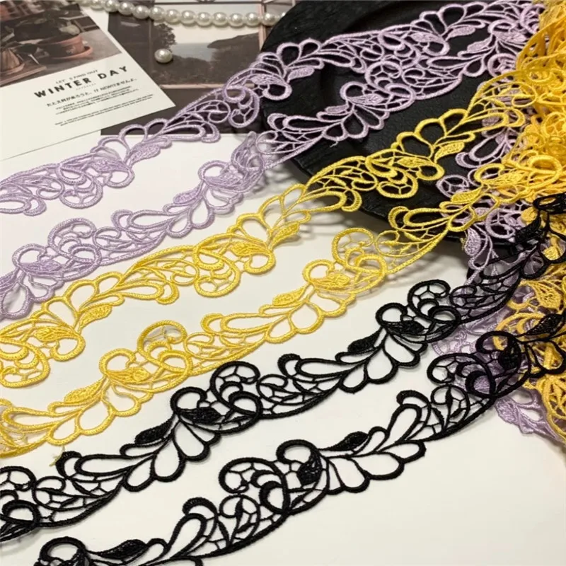 15Yards 3Cm Width Purple Yellow Black Hollow Flower Venise Diy Venice Lace Clothing Accessories Of Various Garment,Bra.Skirt