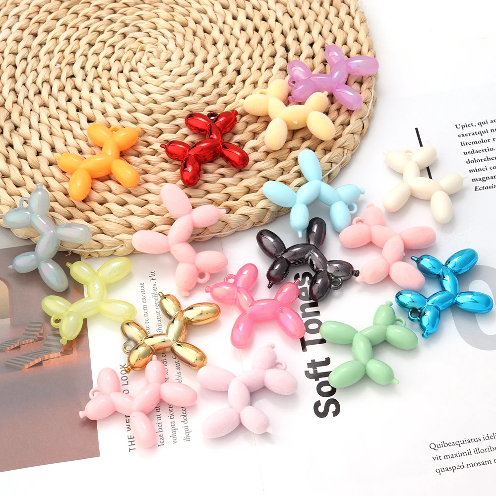 5Pcs/Lot Acrylic Balloon Dog Charms Colorful Pendant Beads for Jewelry Making DIY Necklace Bracelet KeyChains Accessories