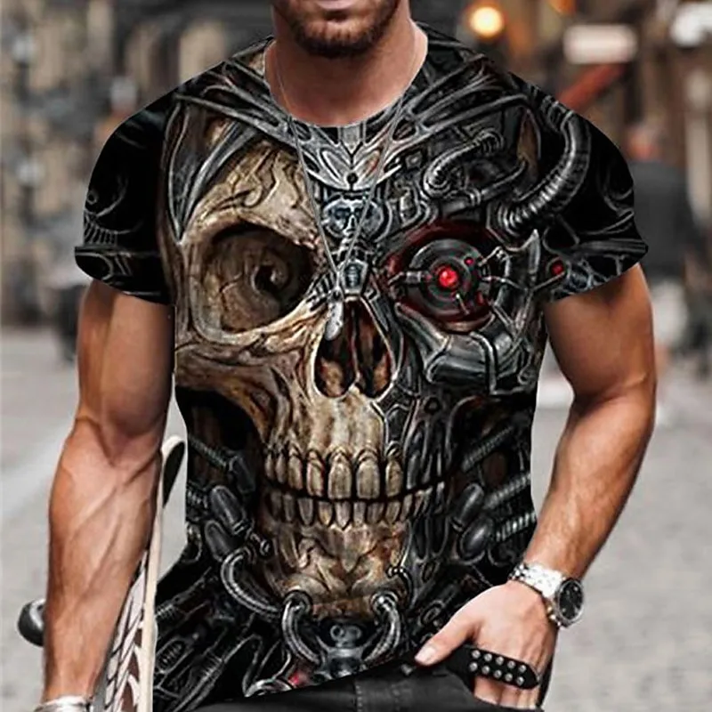 Men's T-Shirt For Men Clothing Skull Graphic Horror Print Tops Short Sleeve Fashion Casual Oversized Tee Shirt Street Clothing