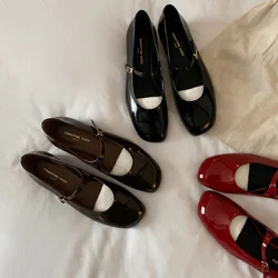 Mary Jane Shoes for Women 2025 Fashion Casual Patent Leather Single Shoes Soft Comfortable Red Ballet Shoes Zapatos De Mujer