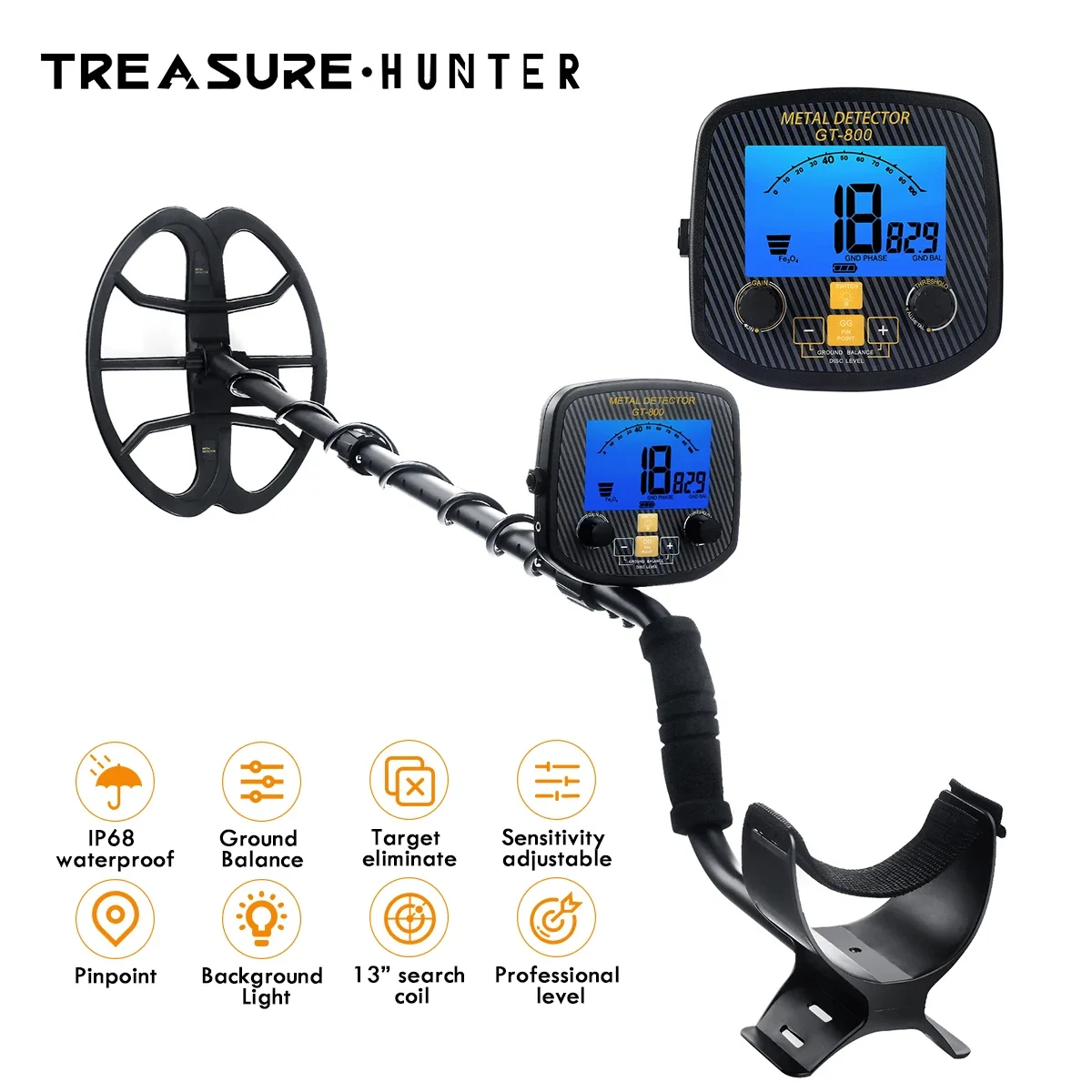 Treasure Hunter GT800 Metal Detector Professional Underground Waterproof Gold Detector Treasure Pinpointer High Sensitive