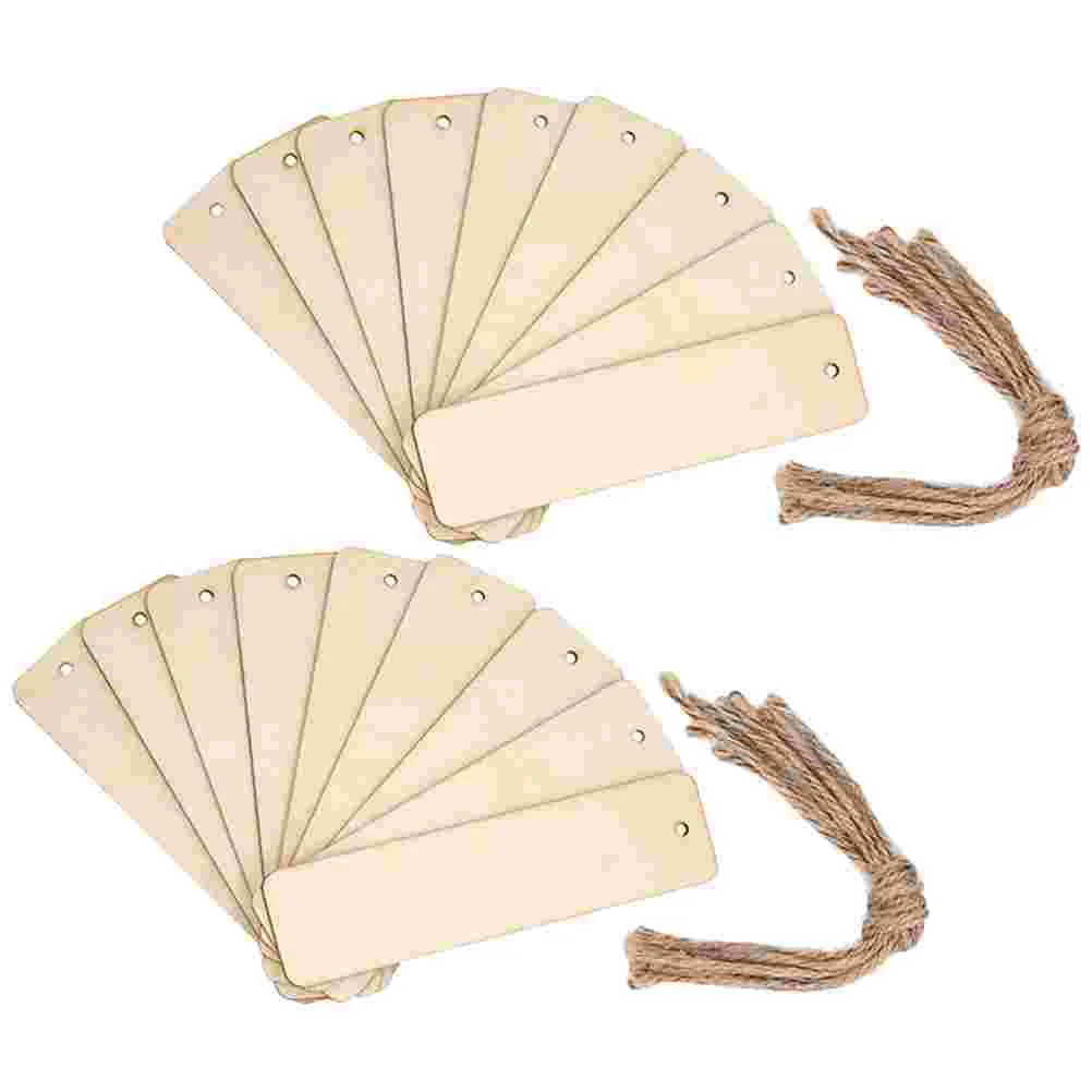 20 Pcs Wooden Blank Bookmark Dyed Bookmarks Blanks Label Rectangle Tag Rope Draw on Sign Making