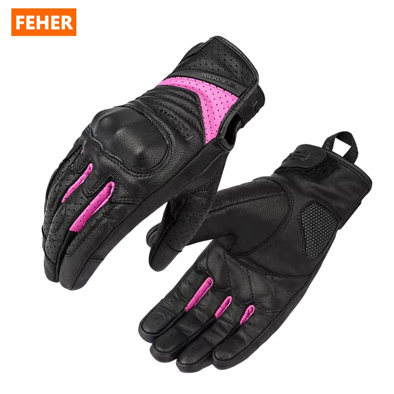 

FEHER Summer Motorcycle Gloves Woman 100% Genuine Leather Ventilated & Breathable Wear-resistant Anti-scratch Motorbike Gloves