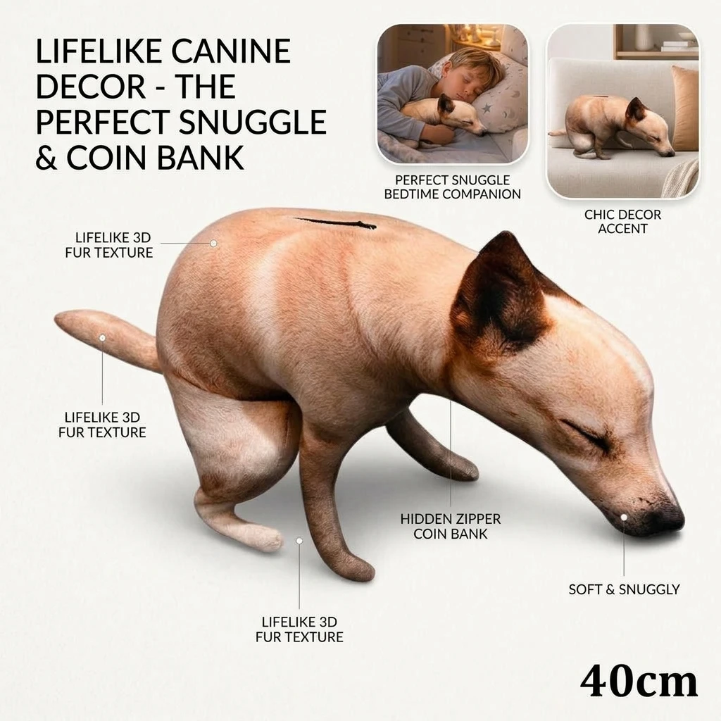 Simulation Dog Plush Toy 3D Soft Lifelike Abstract Dog Throw Pillow Funny Squatting Dog Plush Stuffed Toy Sofa Desk Decor Gift