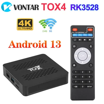 TOX4 Android 13 Smart TV Box 4GB 32GB RK3528 Dual Wifi 1000M LAN BT5.0 Obsługa H.265 4K DLNA HDR10 Odtwarzacz multimedialny Set top box