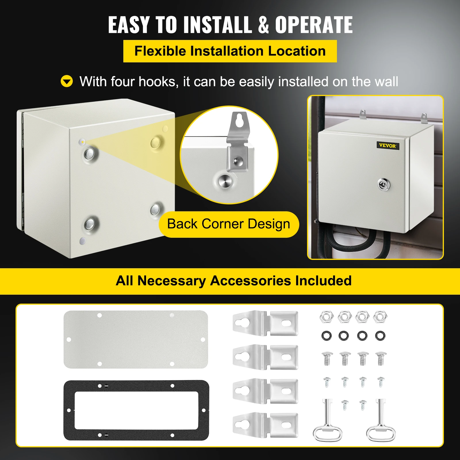 Imagem -06 - Vevor-nema 4x Steel Electrical Box Ip66 Impermeável e Dustproof Steel Enclosure Outdoor e Indoor Junction Box