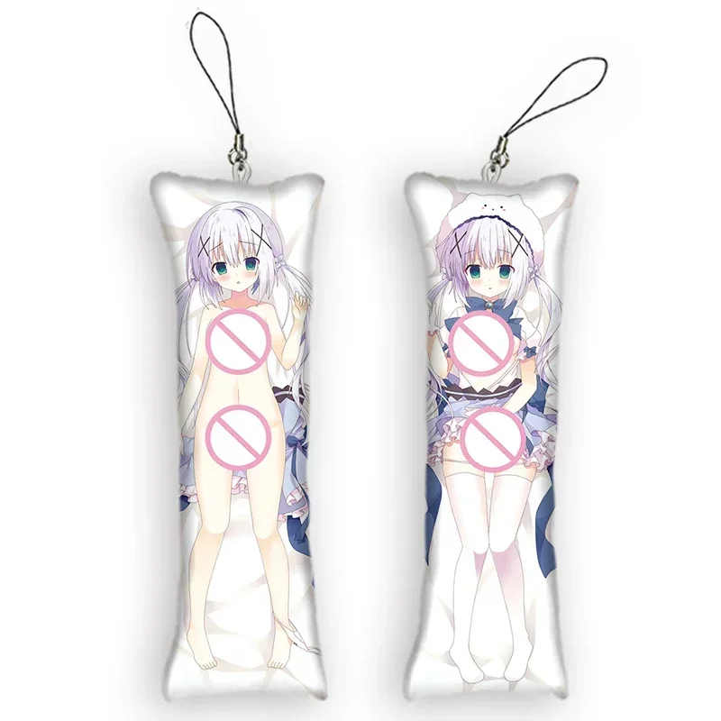 

Kawaii Keychain Chino Kafuu Dakimakura Mini Pendant Double-Sided Printed Hanging Ornament Cute Small Body Pillow Pendants Gift