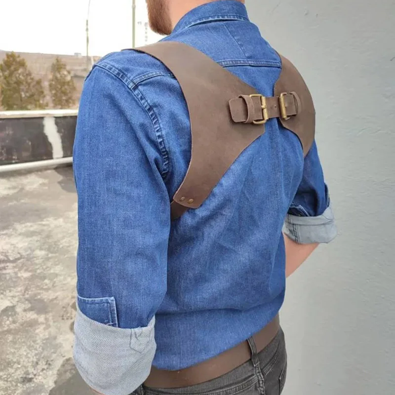 中世スチームパンクレトロレザーサスペンダー男性ショルダーハーネスベルトゴシックパンク胸筋ジーンズストラップブレースコスプレ衣装