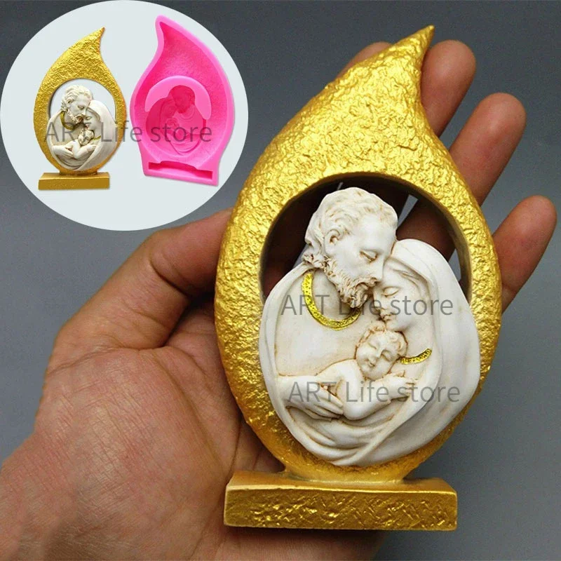 Molde de vela de silicona para el hogar de Jesús católico, retrato de Madonna y Jesús 3D, molde artesanal de resina para jabón de yeso, herramienta para hornear pasteles de chocolate Diy