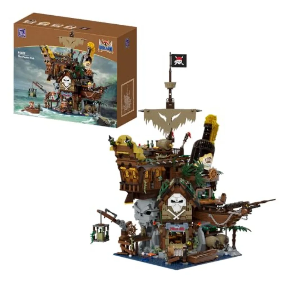 

Pirate Pub Building Kit Modular Shipwreck Tavern Architecture Deck with Terrace Bar Rum Bottle and Pirate Figures Creative Naut