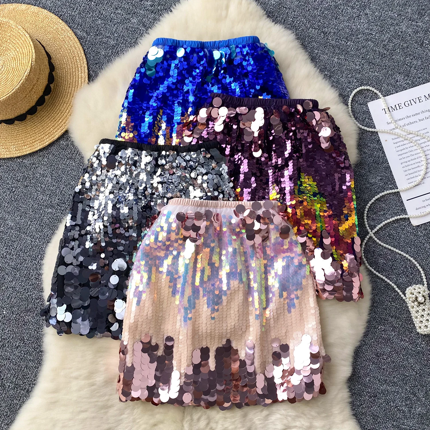 

Colorful Sequin Skirt For Women's Sexy High Waisted Slim A-line Shiny Skirt Spicy Girl's Hip Wrap Bodycon Skirt