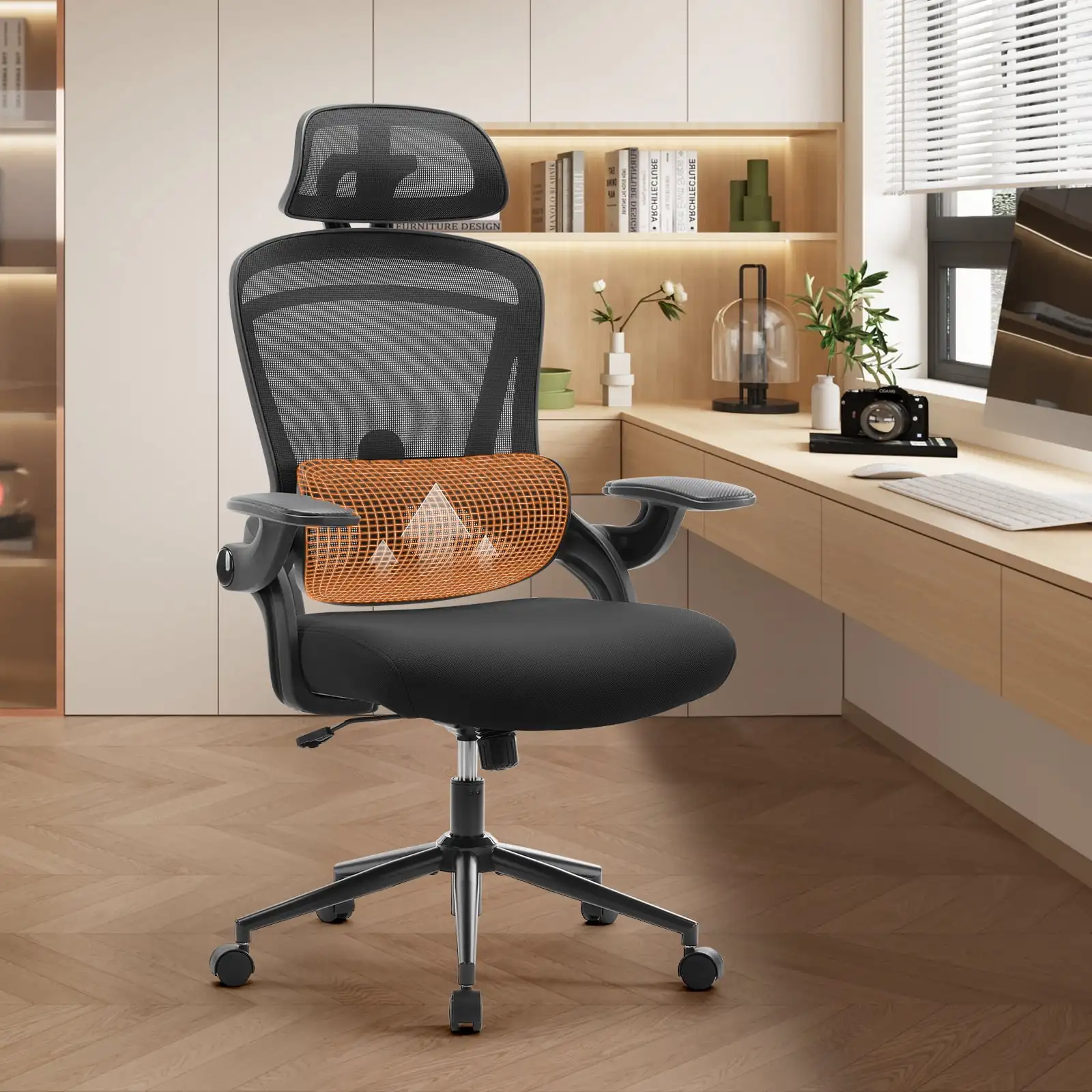 

Ergonomic High-Back Mesh Office Chair with Lumbar Support, Adjustable Armrests, and Breathable Design for Comfortable