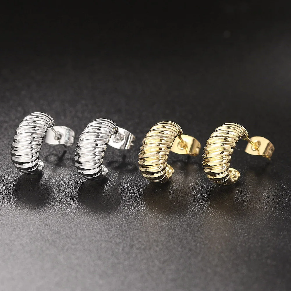 

2024 Vintage Croissant Stainless Steel Hoop Earrings Women Simple Round Circle Ear Studs Light luxury Accessories Party Jewelry
