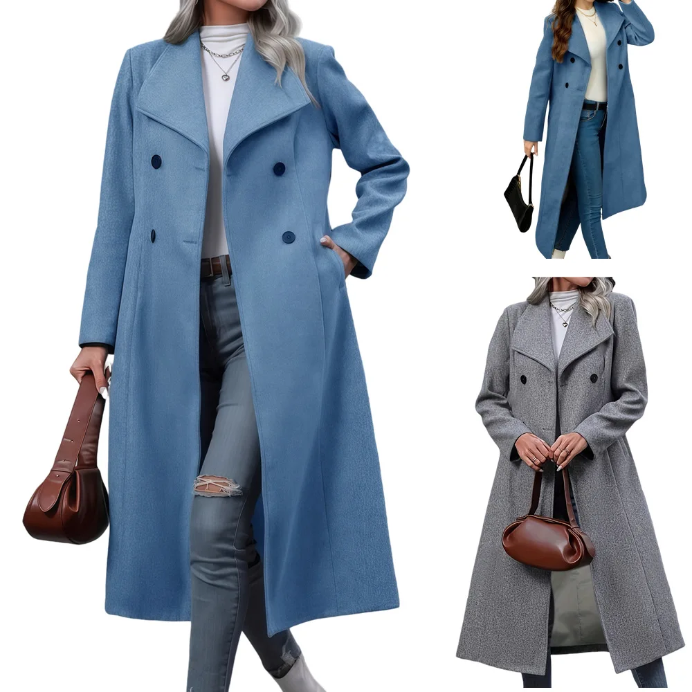 

2025 Autumn Winter Women's Longline Blend Coat Oversized Trench Overcoat Classic