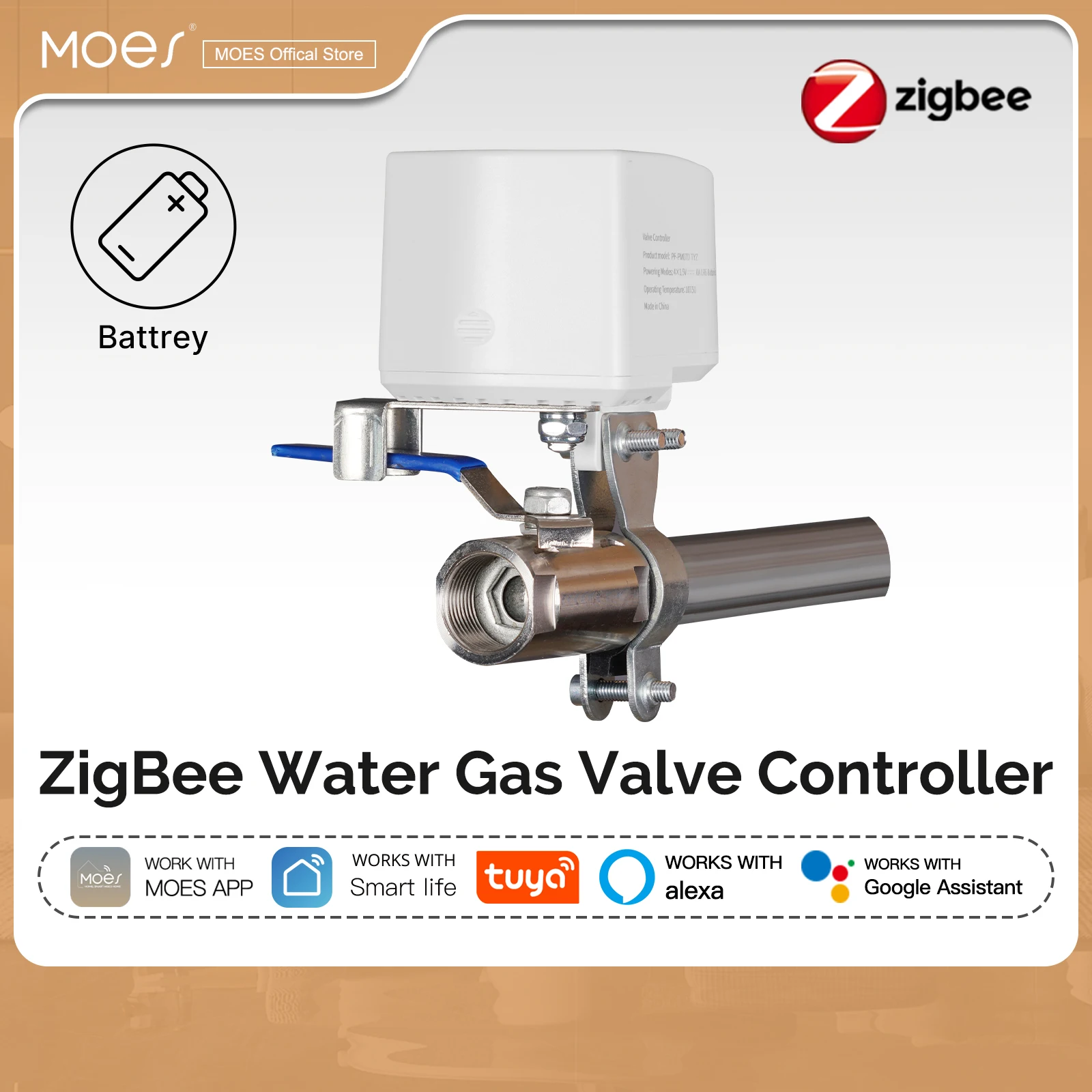 

Tuya Smart ZigBee water gas valve controller battery automatic low power consumption voice control with Alexa Google Home