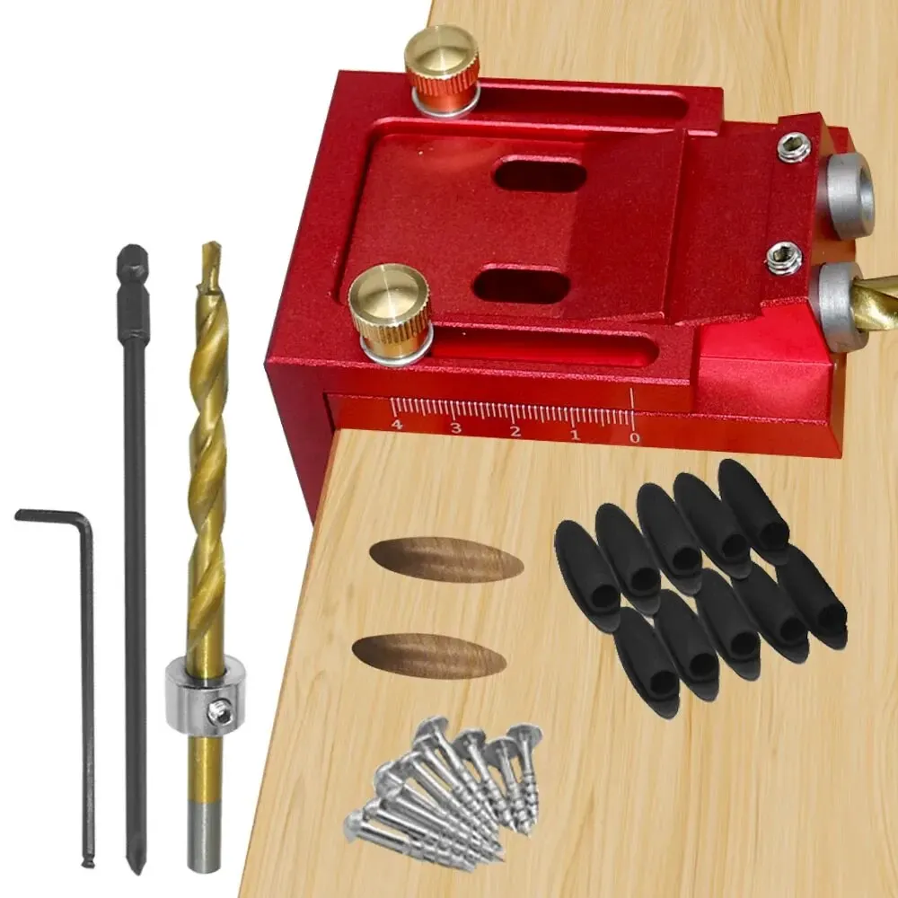 Adjustable Pocket Hole Jig Kit 9mm Angle Drill Guide Woodworking Tool Hole Puncher Locator Jig Drill Bit Carpentry Tools