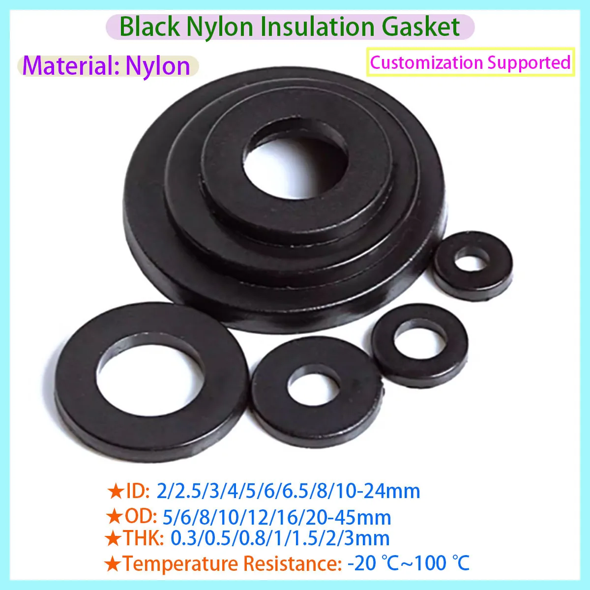 

Black Nylon Flat Gasket Plastic Insulation Seal Gasket M5 M6 M8 M10 M12-M24