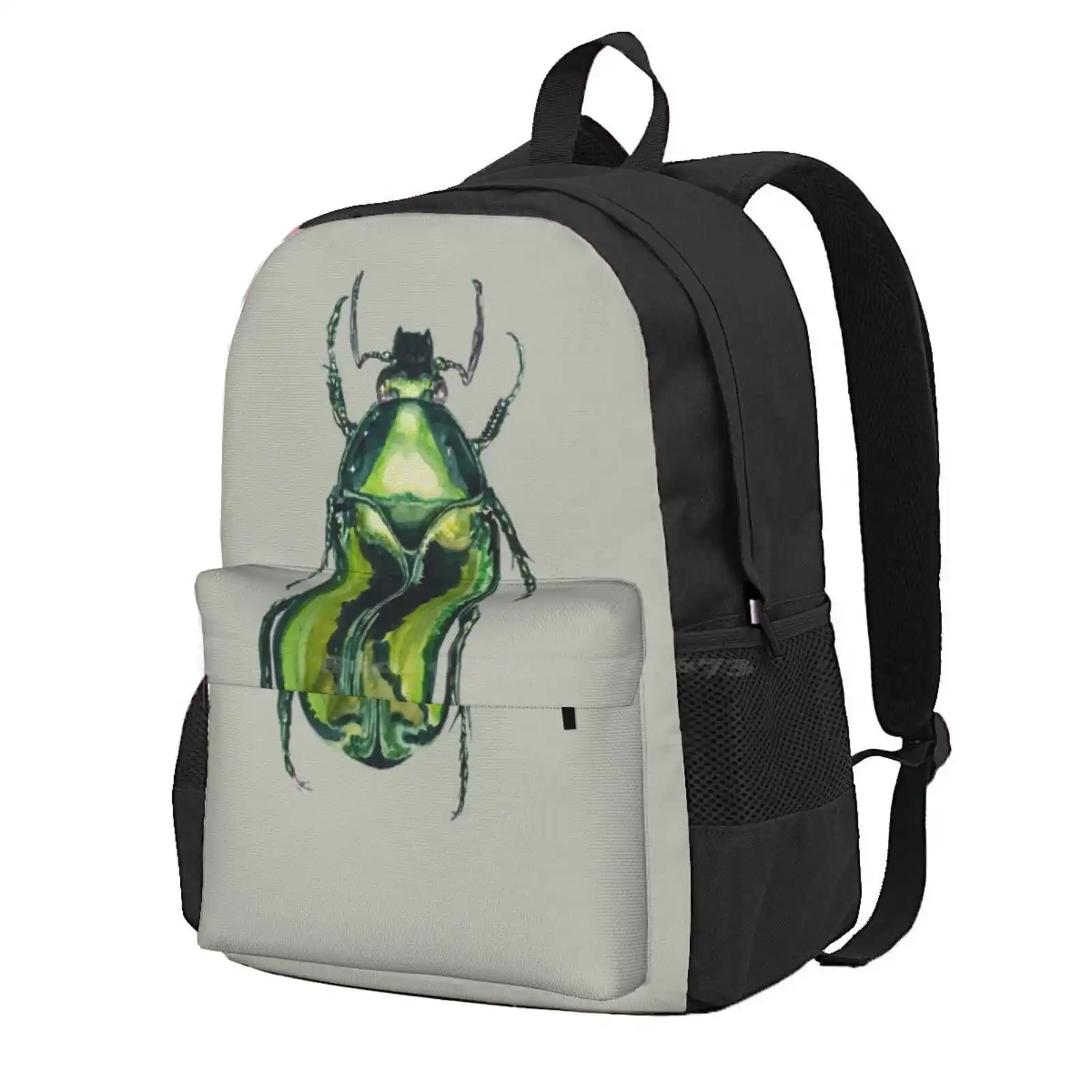 Green Scarab Beetle: Agestrata Semperi Female Hot Sale Schoolbag Backpack Fashion Bags Watercolor Beetles Colorful Beetle