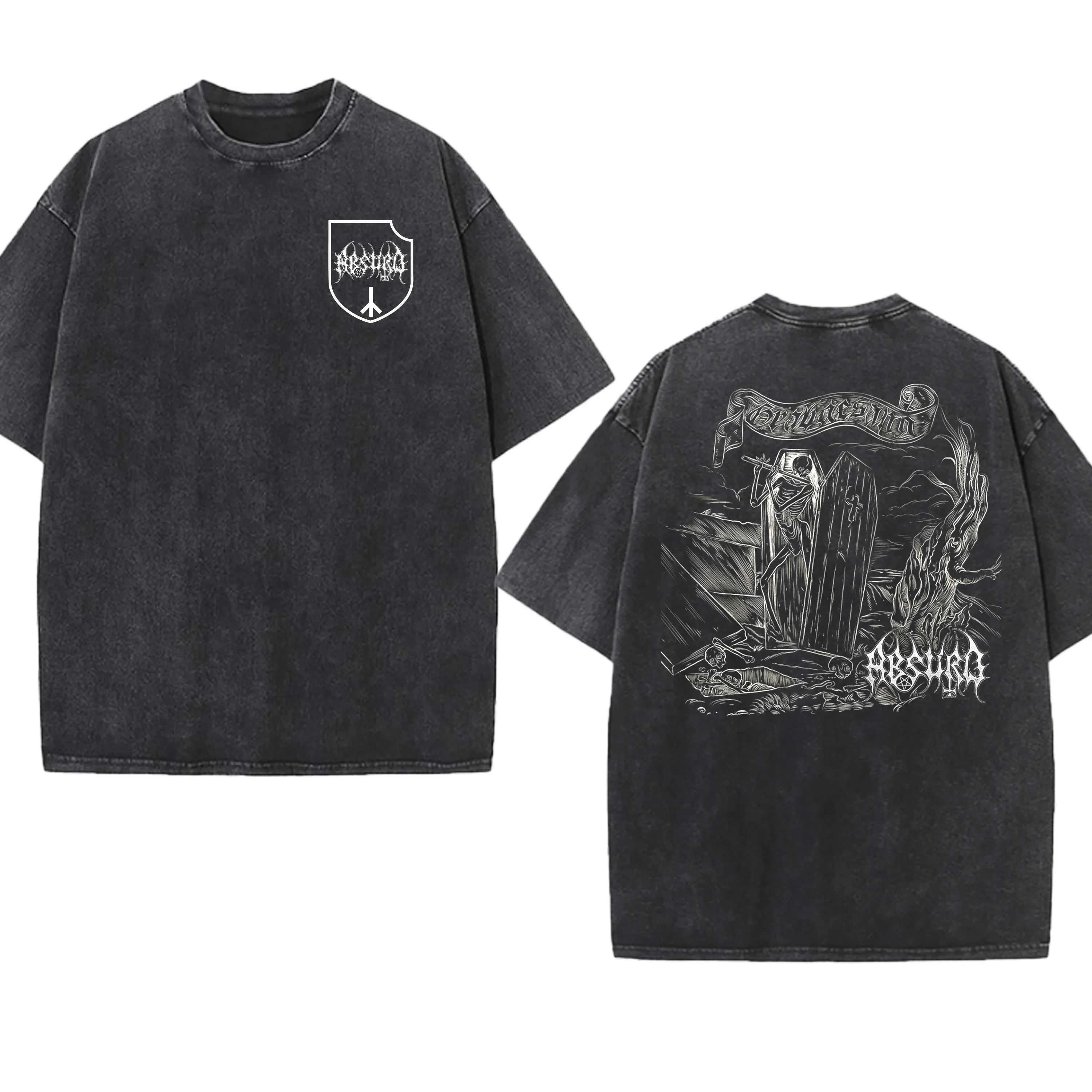 Absurd Band Washed T-Shirt  Gothic Gift Mens Clothing Graphic Vintage Hip Hop T-shirt Streetwear Tees Short Sleeve