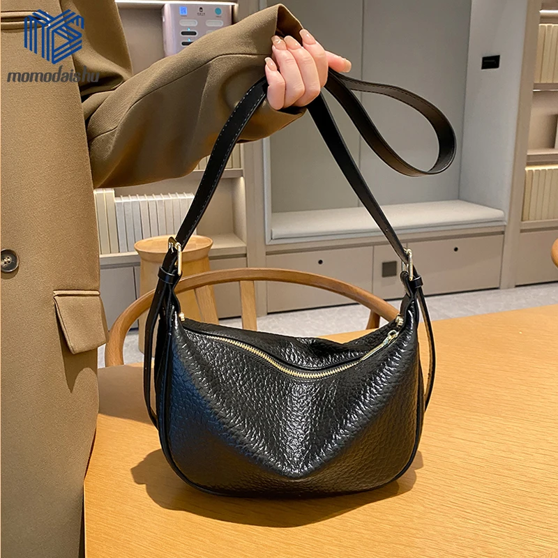 2023 Trend Winter Genuine Leather Saddle Bag Female Large Capacity Dumpling Bag Fashion Cowhide Crossbody Bags Luxury Lady Quil