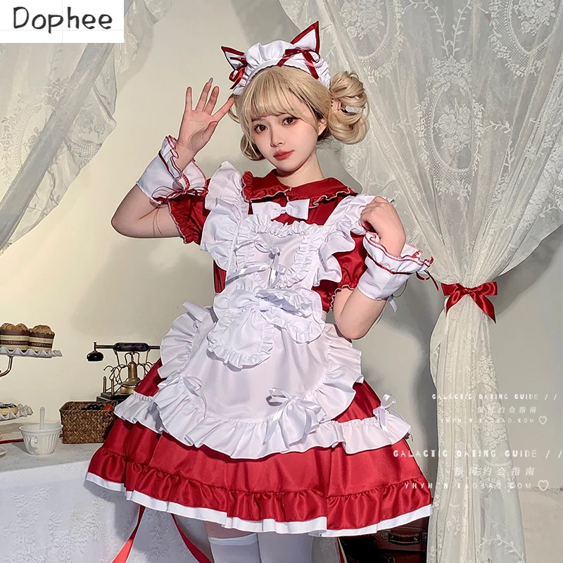 

High Quality Wine Red Maid Dresses Cosplay Sexy Lolita Clothes Cute Uniform Dress 2D Animation Exhibition Sevika Play Costumes