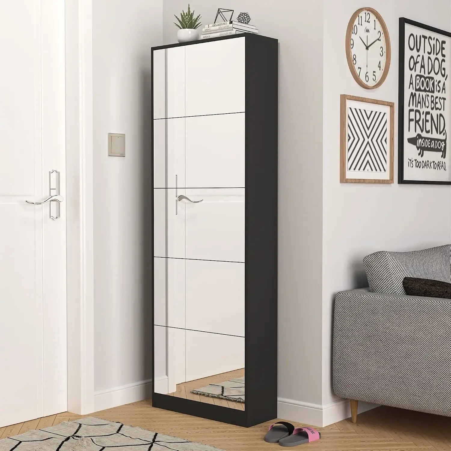 Mirrored Functional Elegant Walnut Shoe Cabinet Compact Convenient Sophisticated Metal Shoe Cabinet Schuhregal Room Furniture