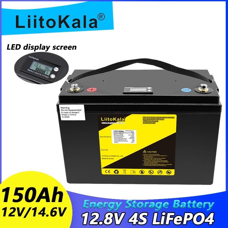 Liitokala 12v 100ah 150ah lifepo4 bateria 100ah 120ah 150ah campistas à prova dwaterproof água carrinho de golfe bateria fora de estrada fora da rede energia solar
