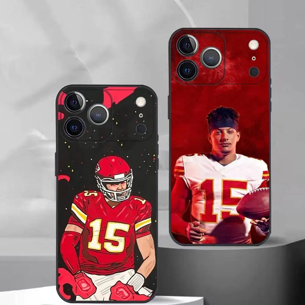 Funda para Teléfono de Fútbol Americano Patrick M-Mahomes para iPhone 17, 16, 15, 14, 13, 12, 11 Plus, Pro Max, Otros, Cubierta Negra Suave