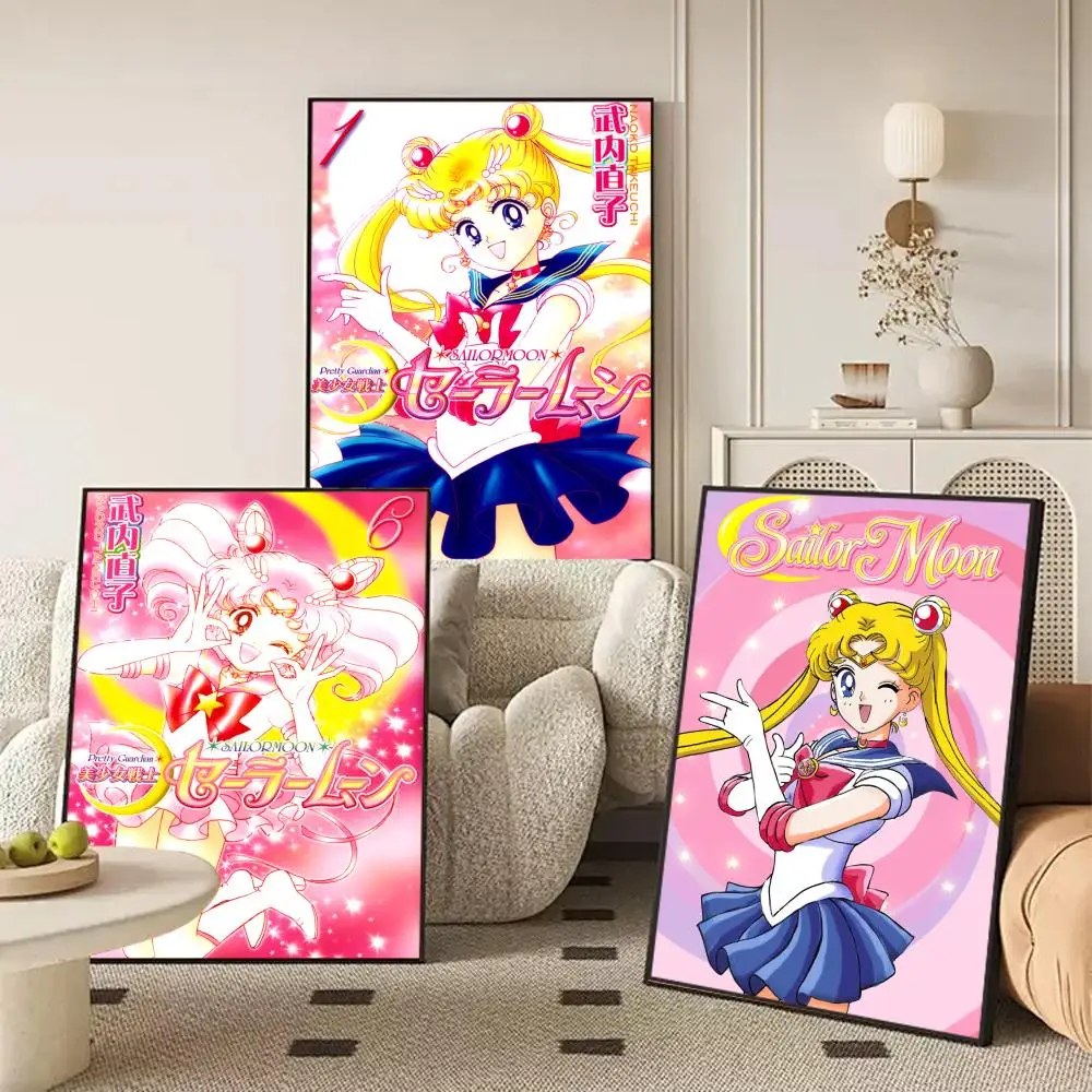 Anime S-Sailor M-MoonS Poster Self-adhesive Art Waterproof Paper Sticker Coffee House Wall Decor