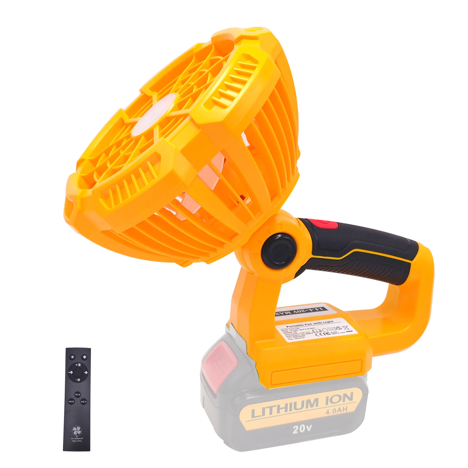 External Battery Camping Fan Suitable For DEWALT 14.4-20V Battery With Light low noise Remote multifunctional fan Horizontal fan